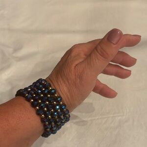 Clearance! Elegant Blue & Goldtone Beaded Bracelet Set of 5